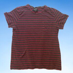 APC Cotton Stripe T-Shirt Burgundy/Heather Grey, Sz L